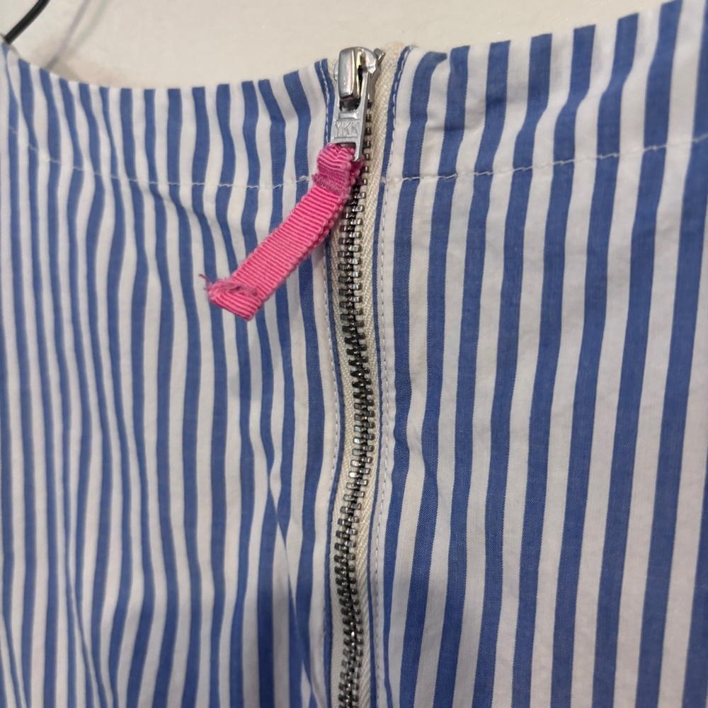Crewcuts Girls Blue Striped Dress- Size 10- Bow Waist + Pink Zipper Accent - Picture 6 of 6